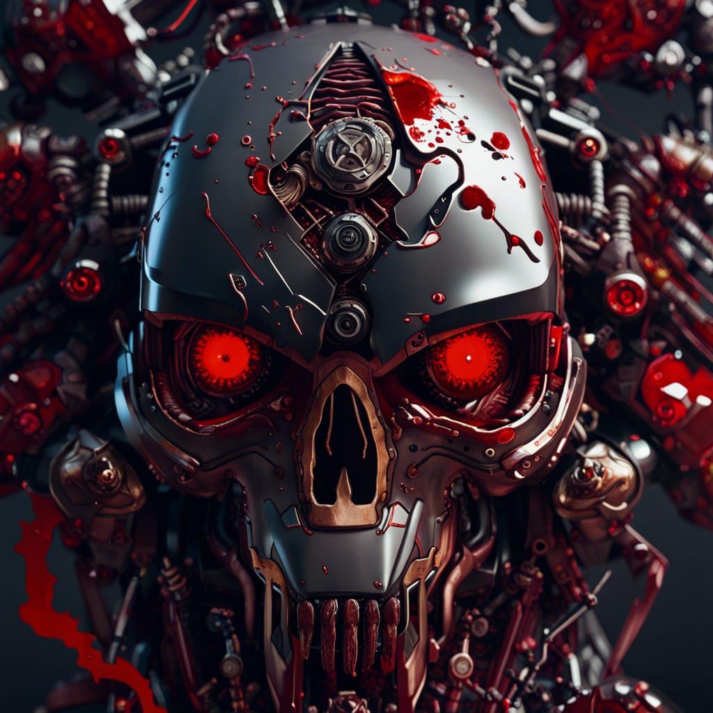 Bloody Robot Parts in Detailed Matte Painting