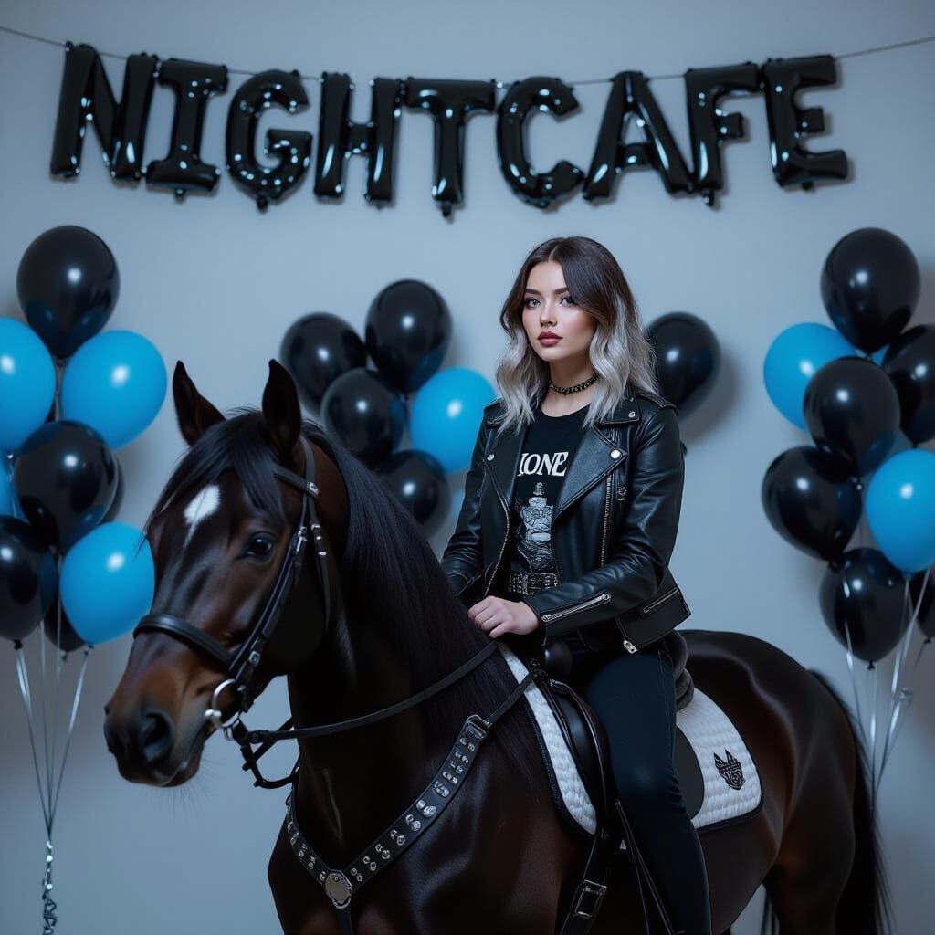 Emo Girl on Horseback Amidst Balloons