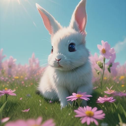 Bunny in Flower Field: Vibrant 3D Anime Art