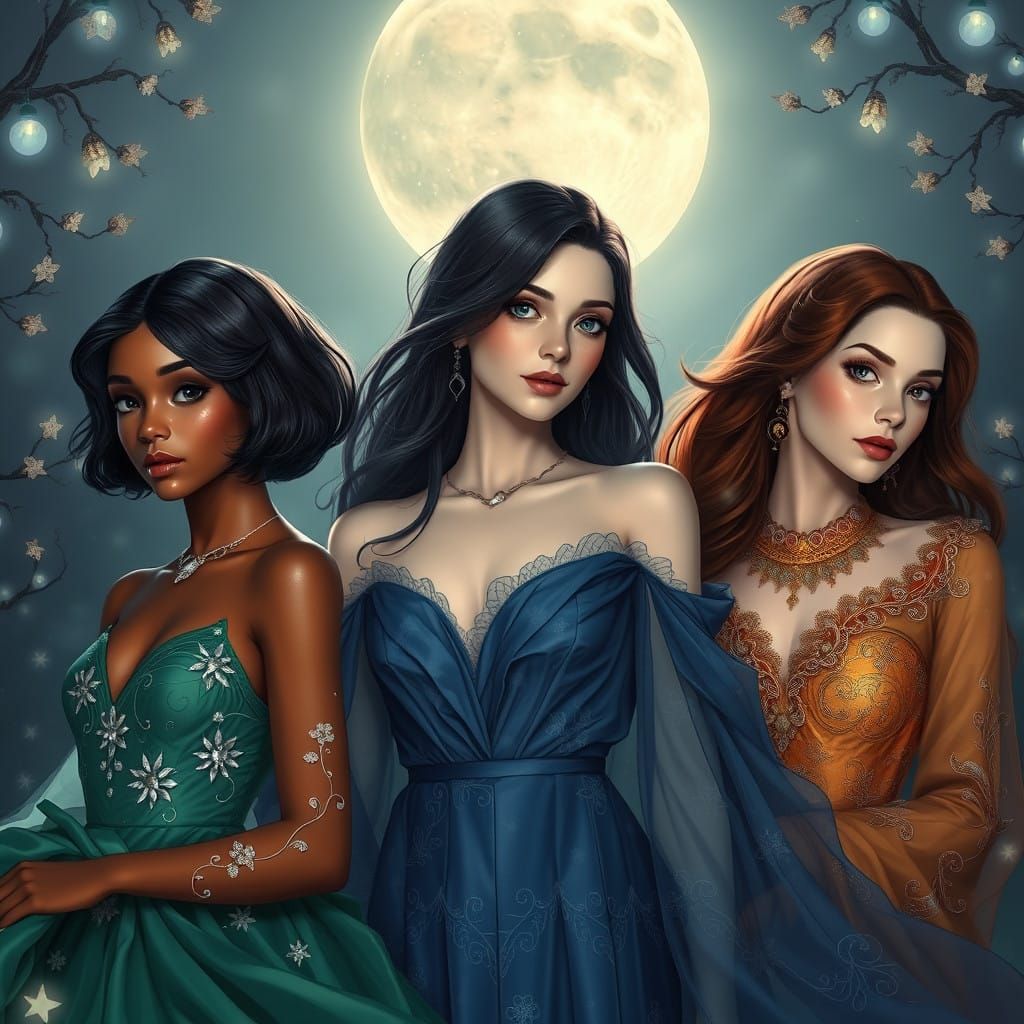 Ethereal Goddesses Under Moonlit Whispers