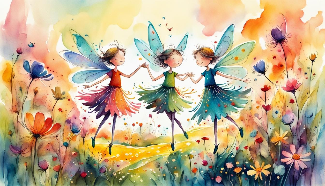 dancing fairies on a blooming meadow
