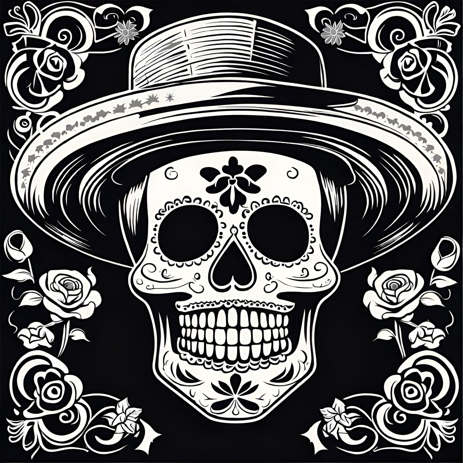 Vintage Day of the Dead Linocut