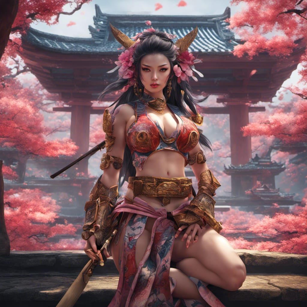 Vivid Samurai Princess in Fantasy Art Style