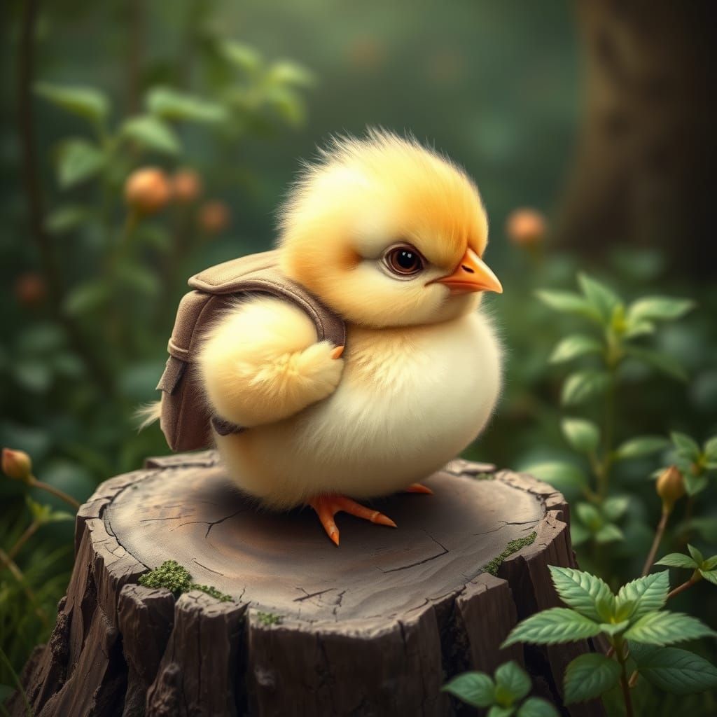Fluffy Chick with Backpack in Potter Style