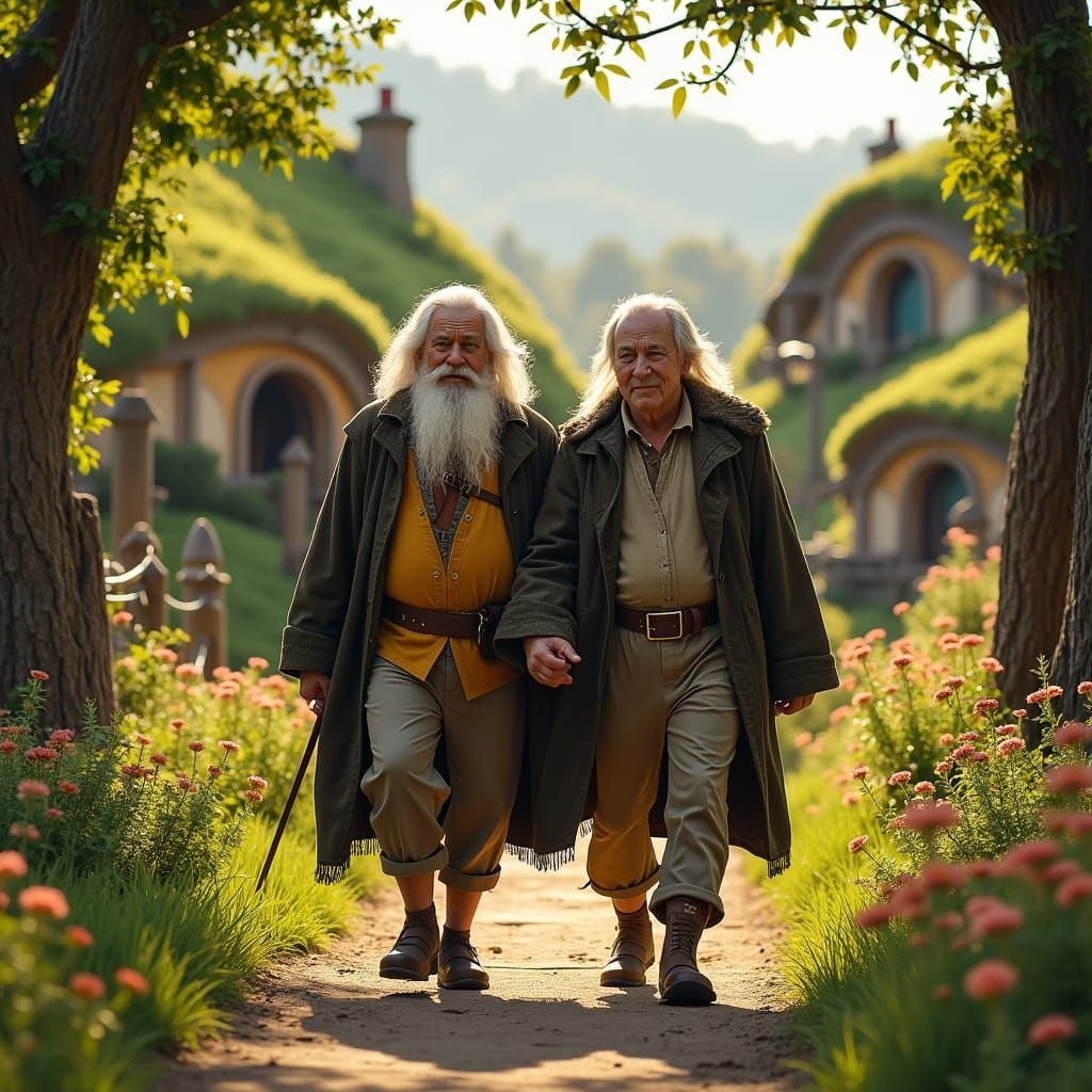 Bilbo and Gandalf Walk in Hobbiton