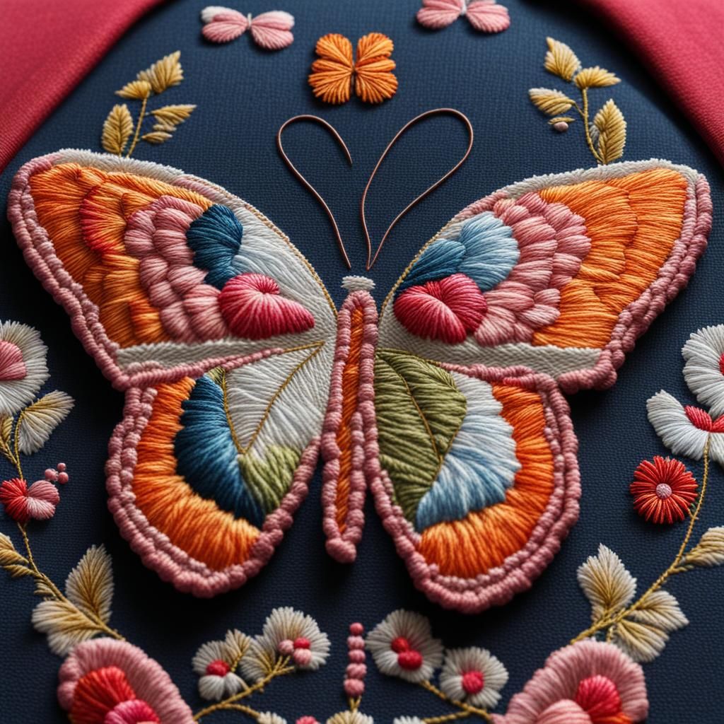 Embroidered Butterfly Art
