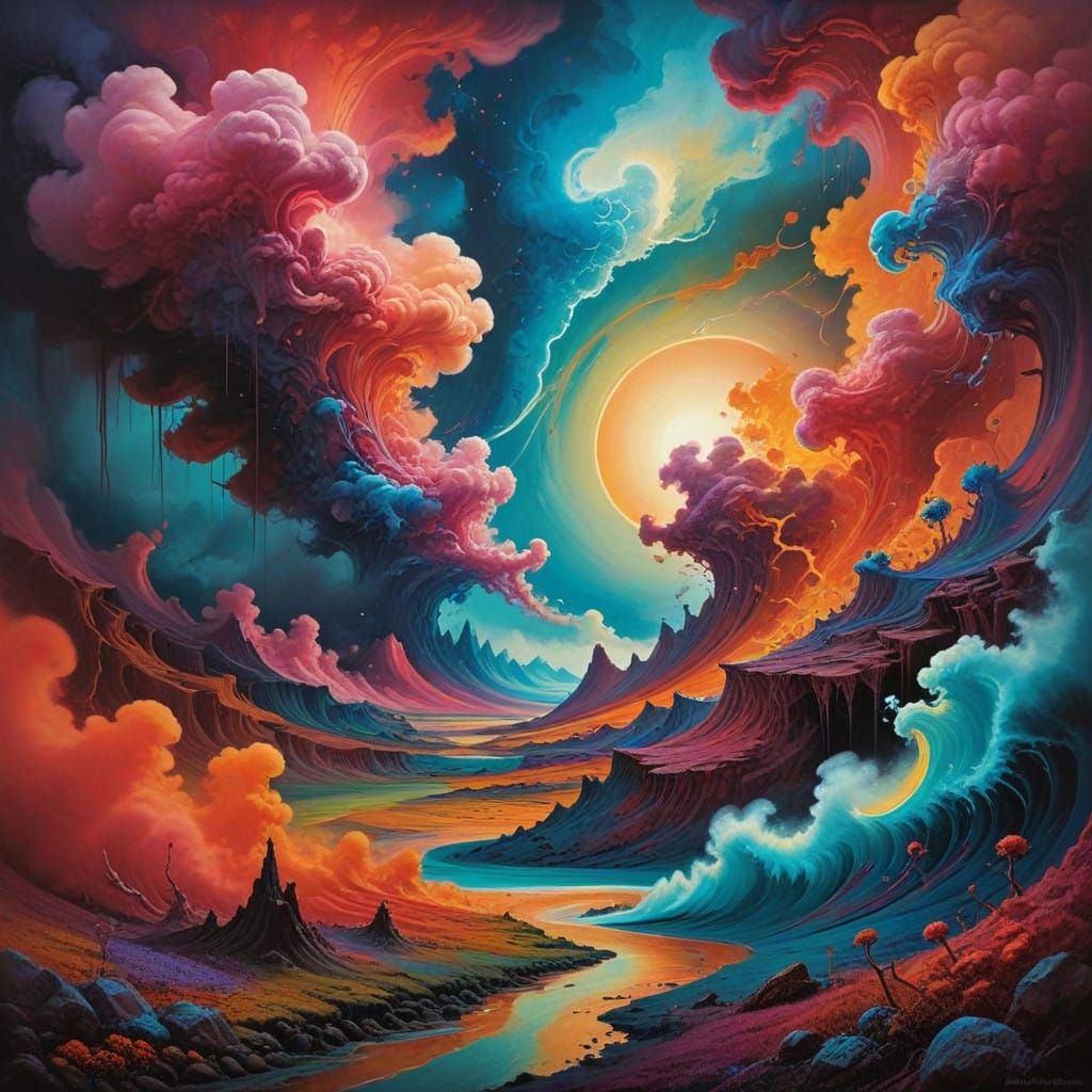 Vibrant Dreamscapes in Futuristic Surrealist Style