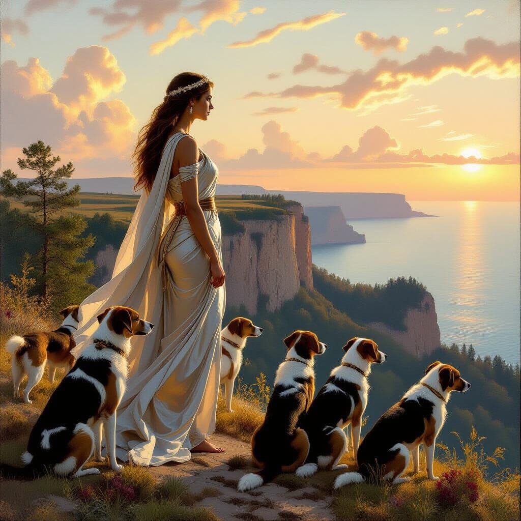 Artemis with Hounds: An Oil Painting Masterpiece