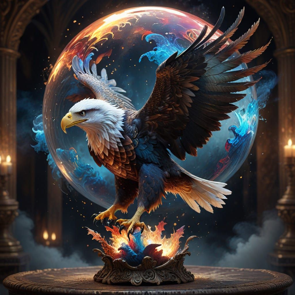 Ethereal Bald Eagle in Resplendent Glass Orb