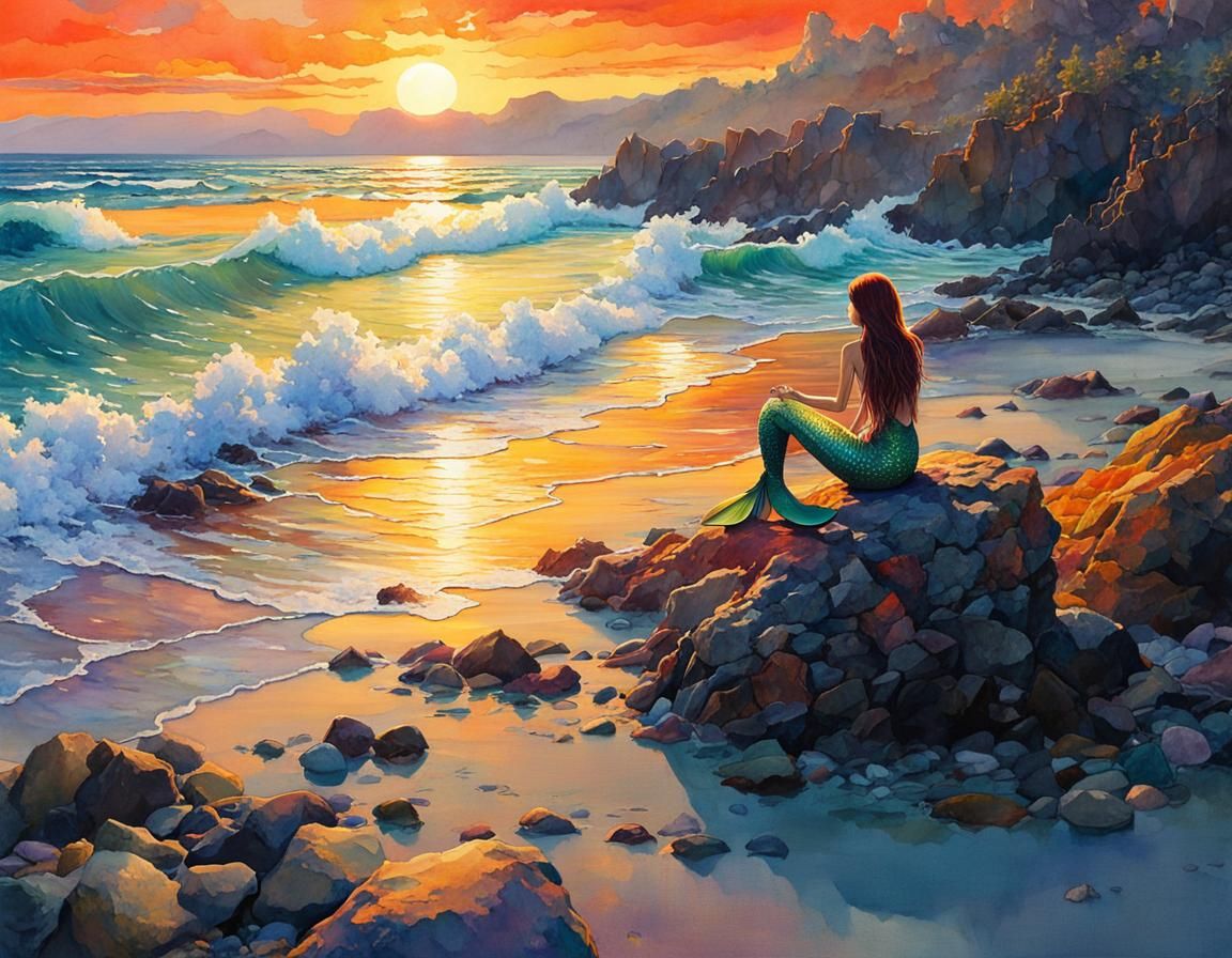 Mermaid at Sunset: Hyperdetailed Fantasy Masterwork