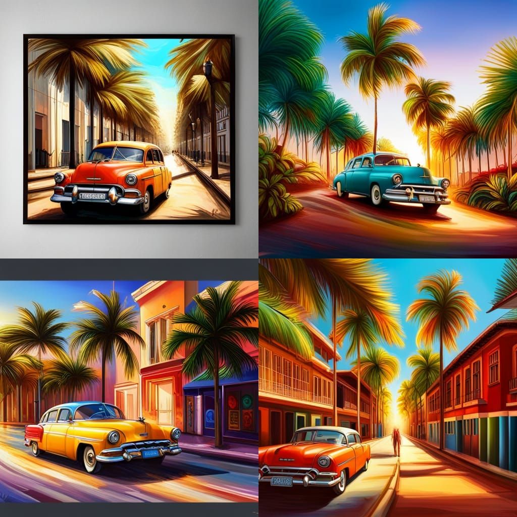 Colorful Cuban Coastal Street Scene in Splash Art Style