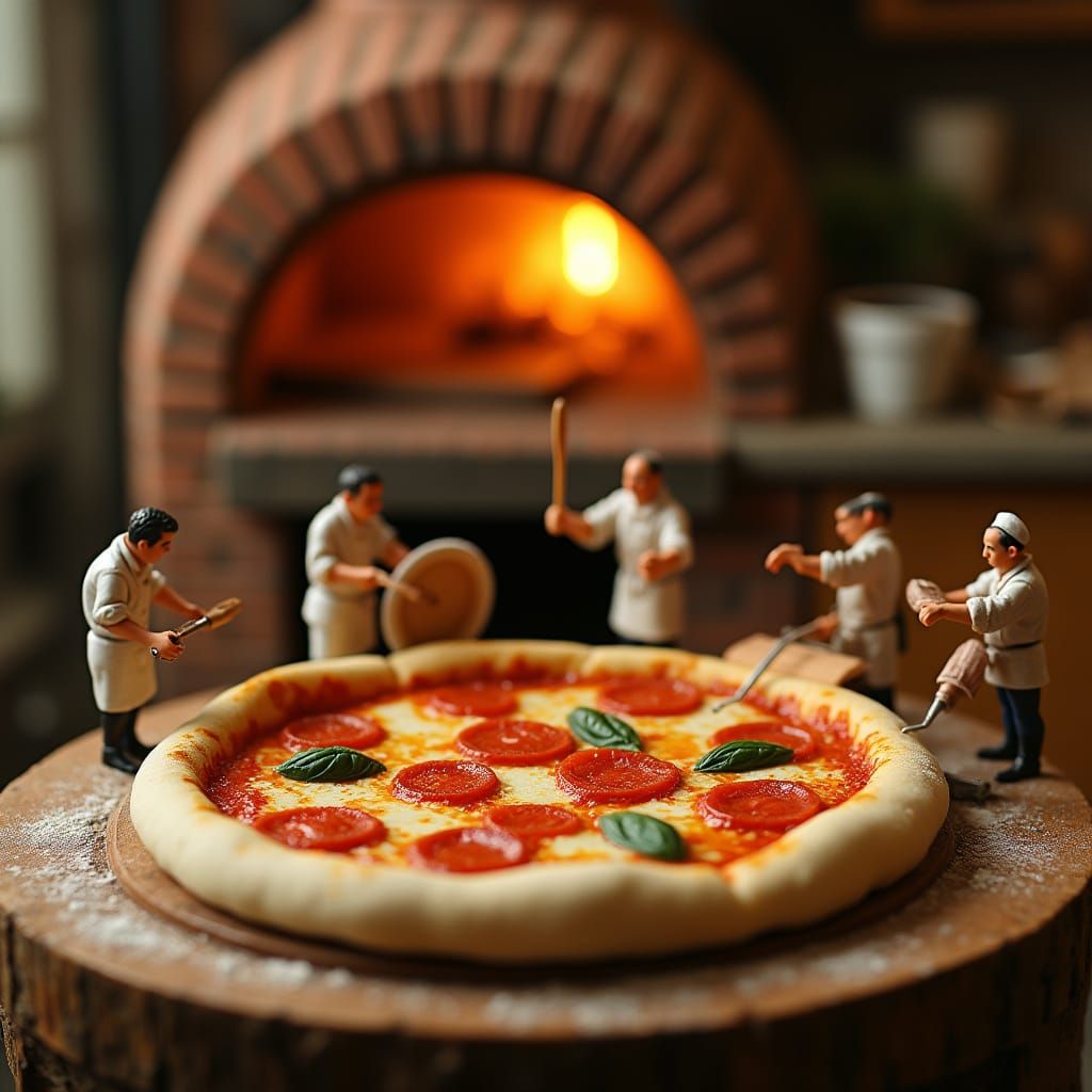 Miniature Pizza Makers in a Warm, Golden Light