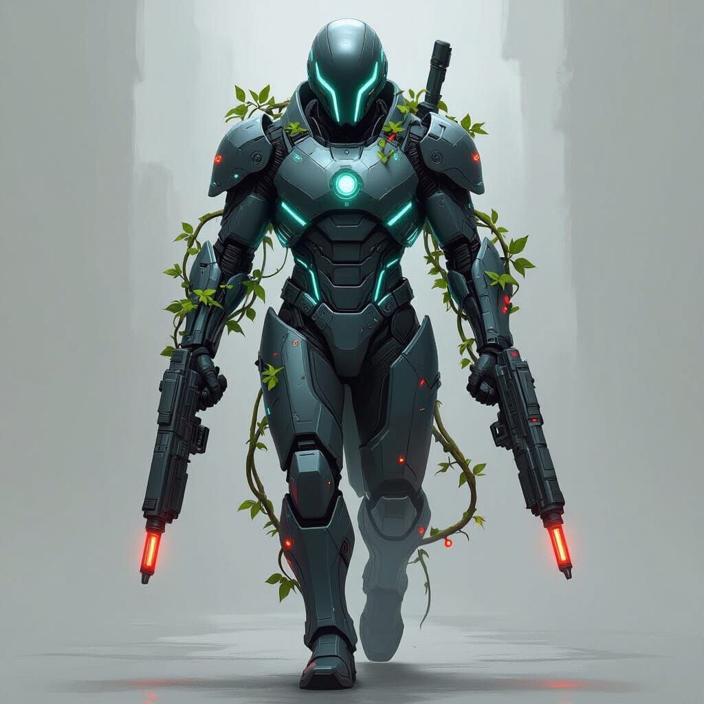 Sci-Fi Warrior Armor with Glowing Teal and Red Accents