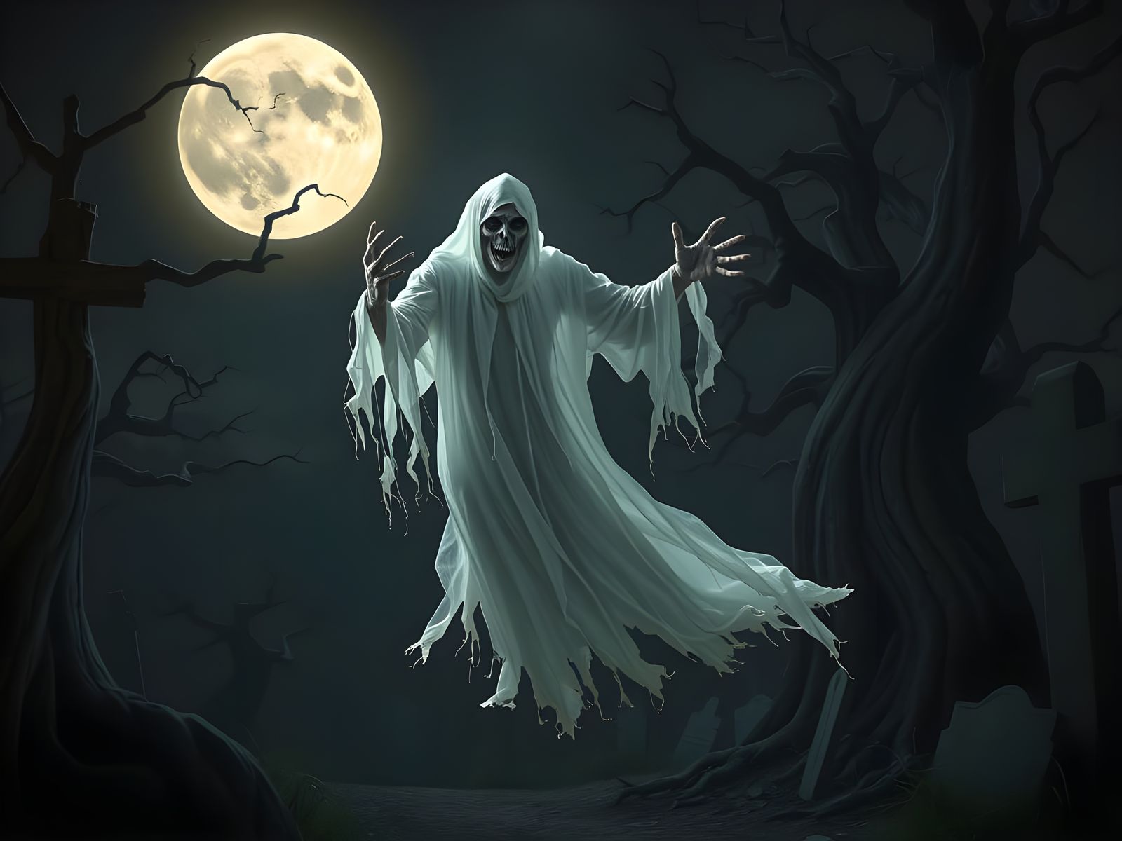 Spooky Halloween Ghost in Dark Ambiance