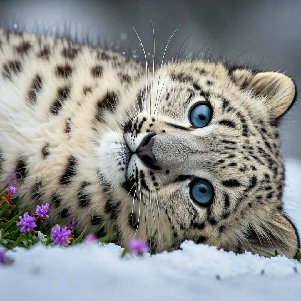 Adorable Snow Leopard Cub in Winter Wonderland