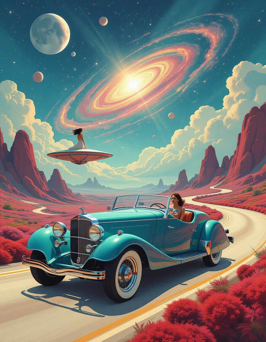 Surreal Roadster in Dreamlike Landscape