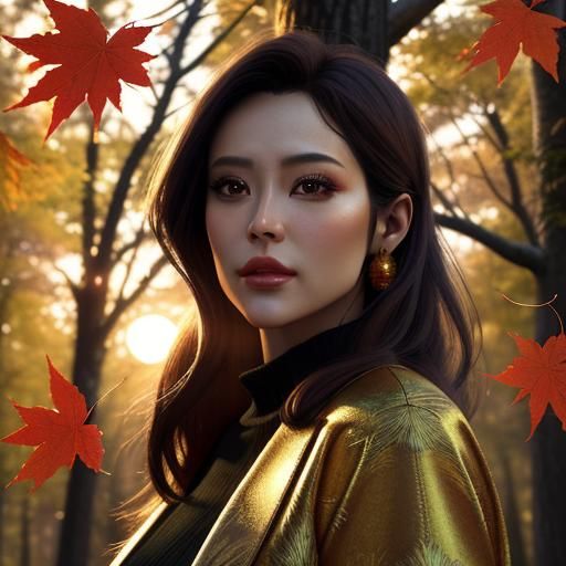 Colorful Forest Trees Shaped Like Women at Moonrise