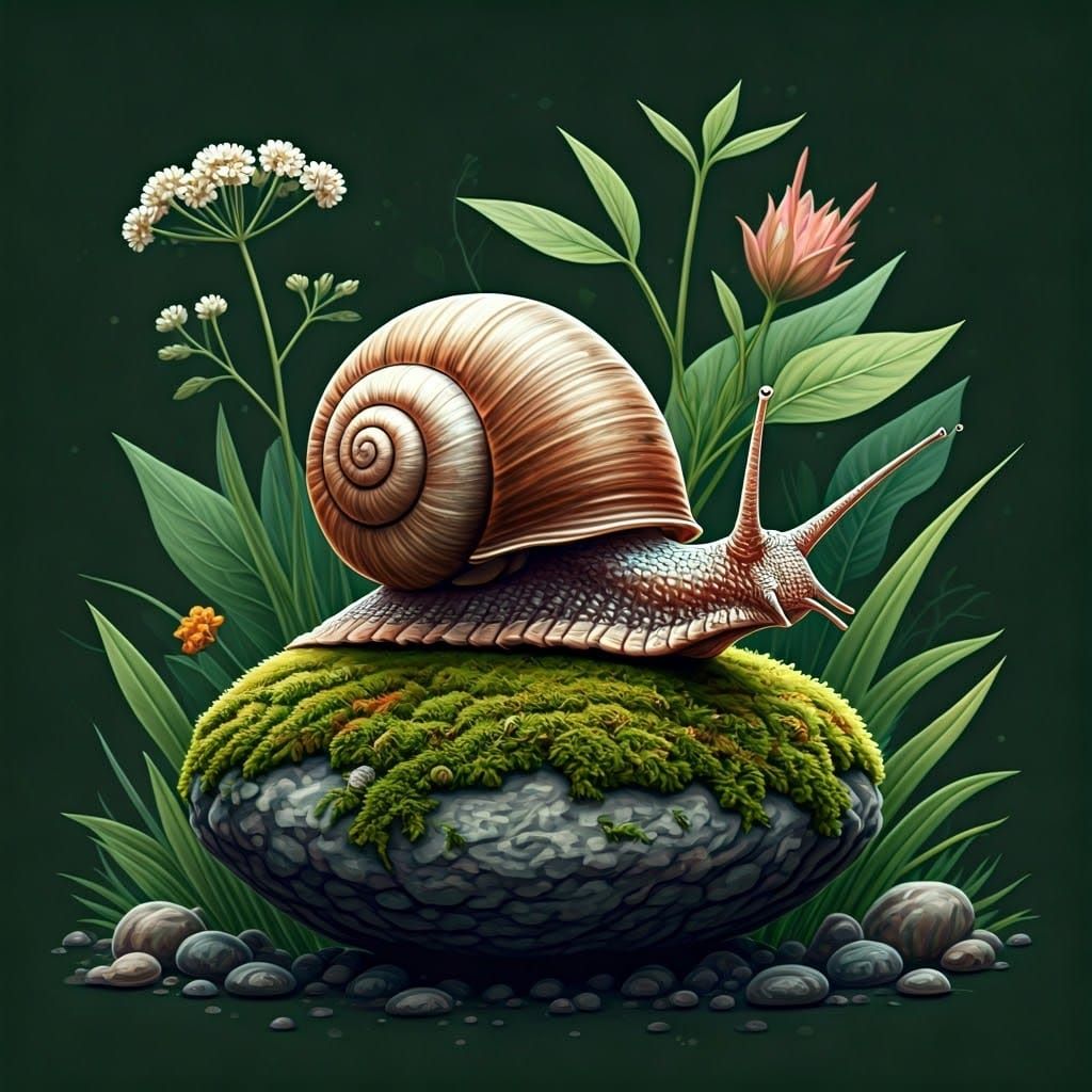 Whimsical Snail in Botanical Wonderland