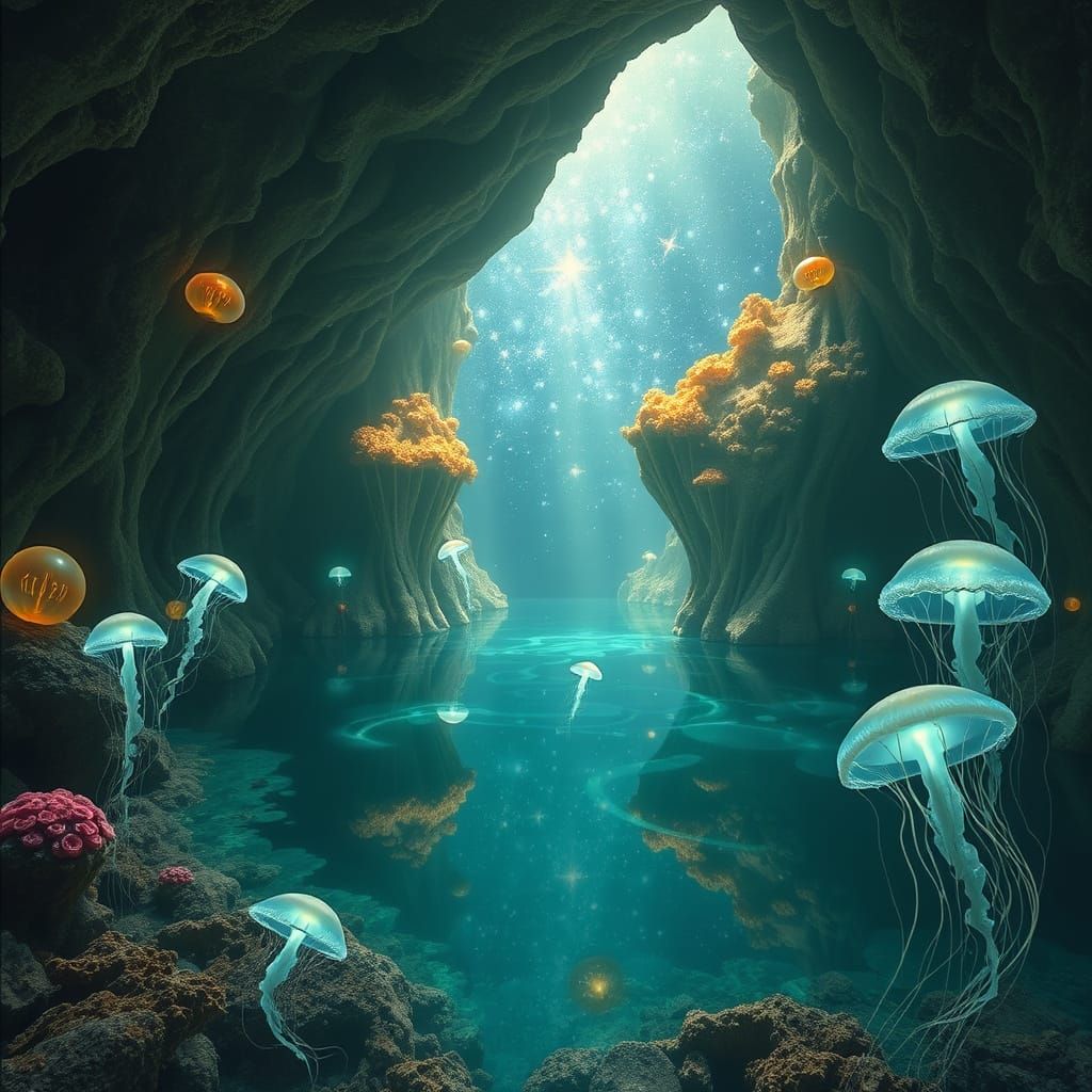 Ethereal Underwater Grotto in Soft, Glowing Light