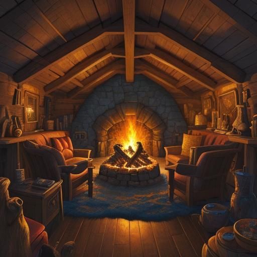 Cozy Fantasy Igloo Interior with Adventurer, Comic Art