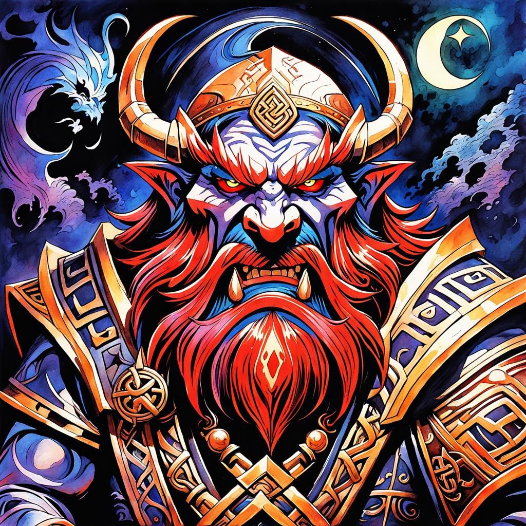 Evil Dwarf Tyrant in Celtic Watercolor Style