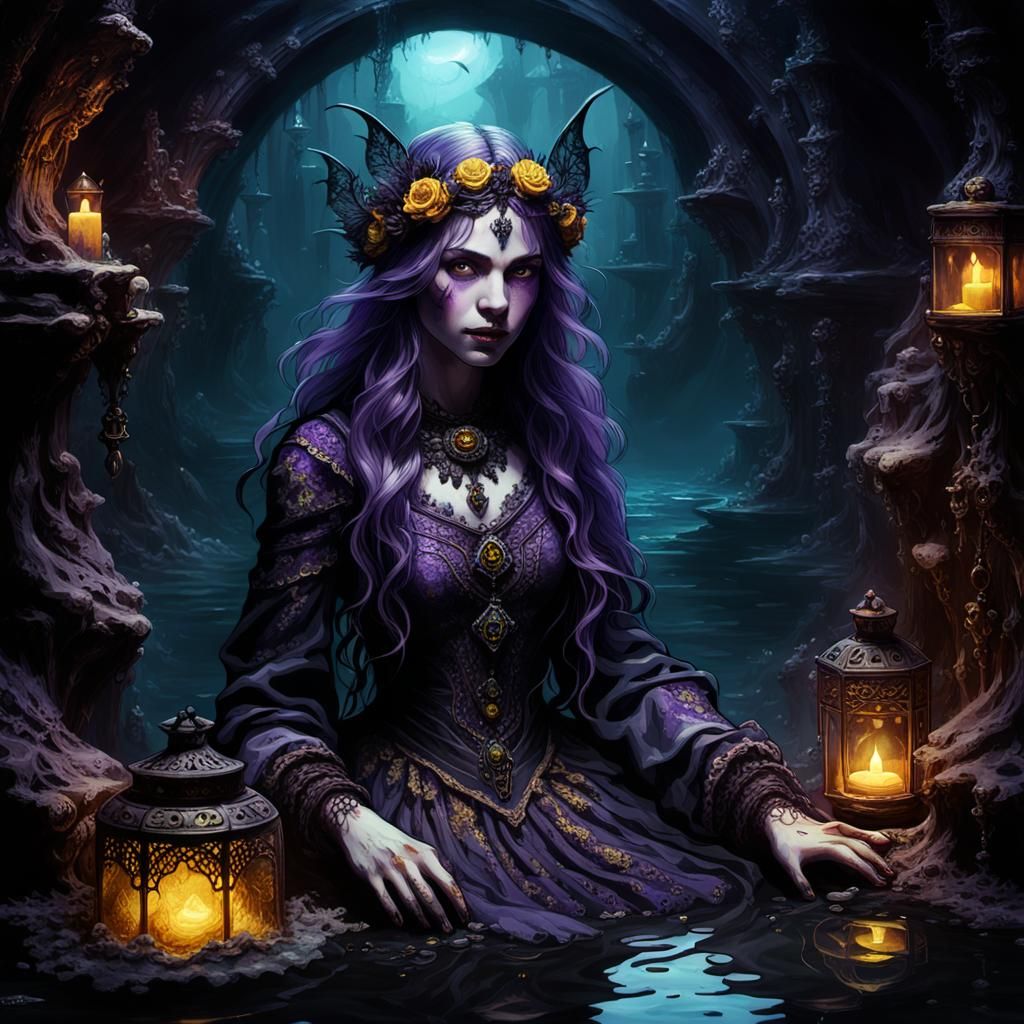 Mystical Sunken Chamber Portrait in Dark Fantasy Style
