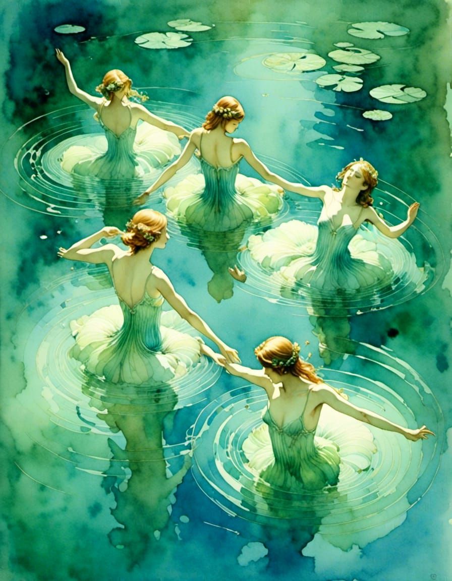 Ethereal Water Nymphs in Watercolor Illustration