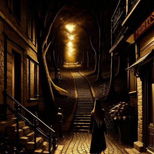 Enchanted Forest: Ghost Girl in a Creepy Ink Drawing