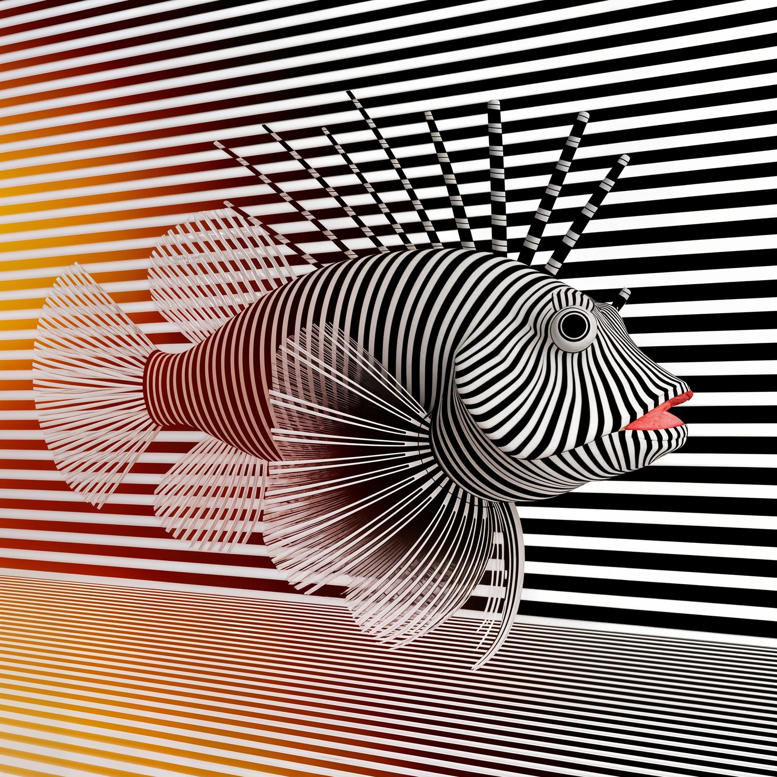 Sleek Lionfish in Op Art Profile