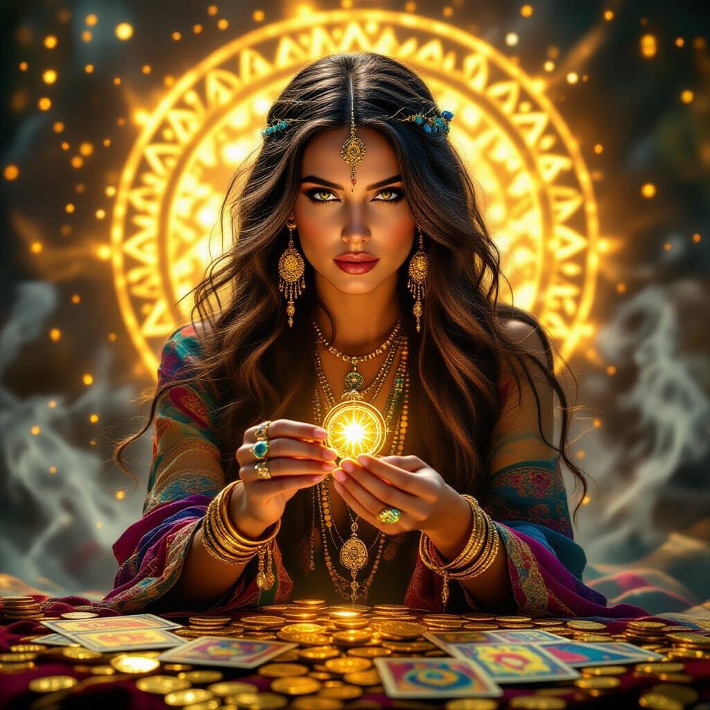 Mystical Gypsy Woman with Glowing Key