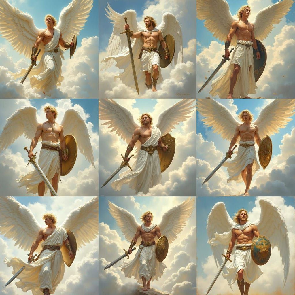 Towering Angel Warrior in the Clouds