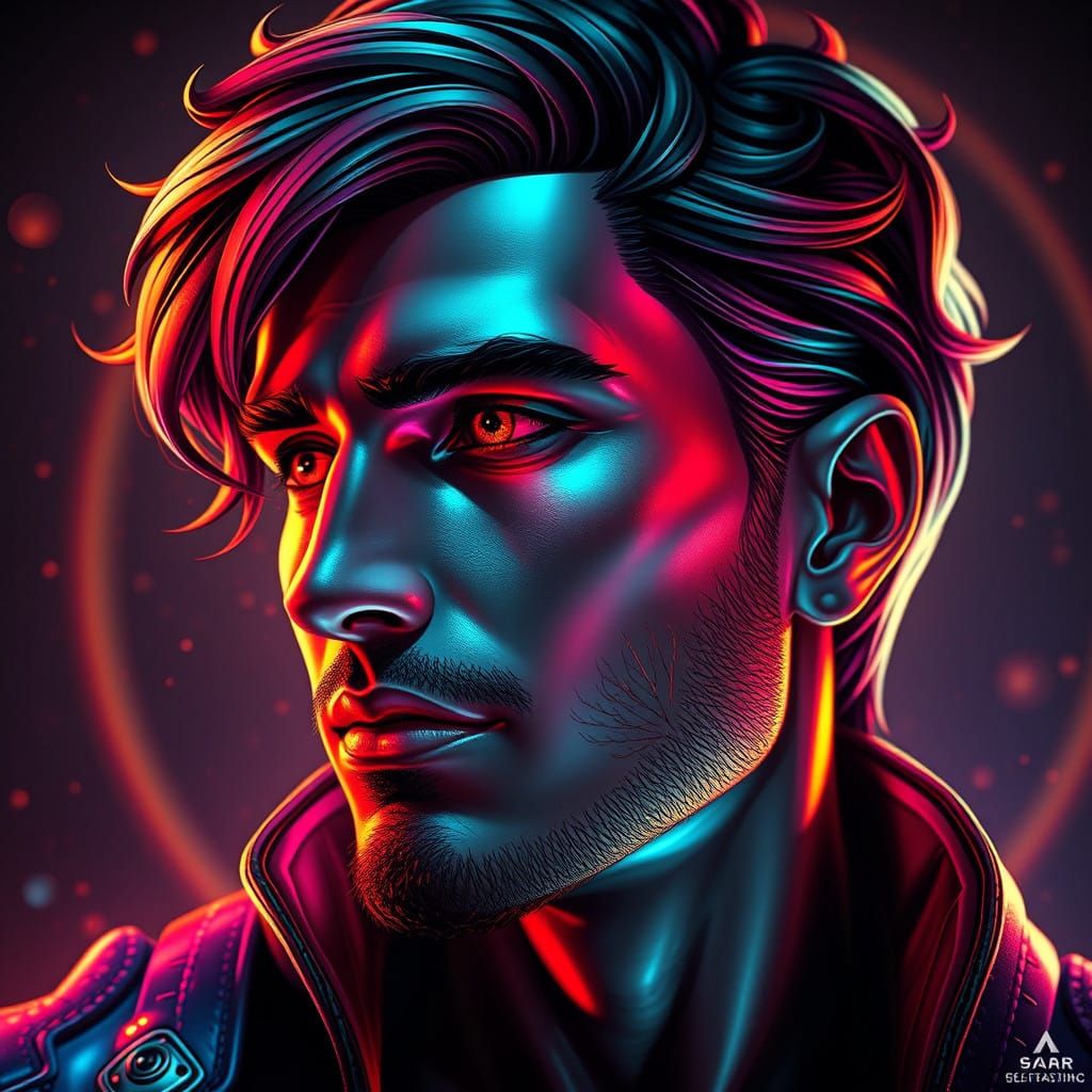 Surreal Heroic Portrait in Art Nouveau Cyberpunk Style