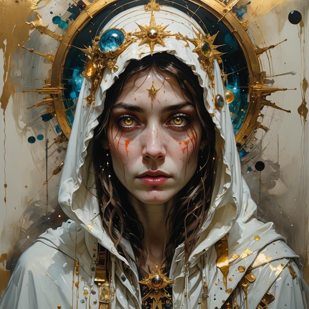 Priestess Casting Magic with Golden Eyes