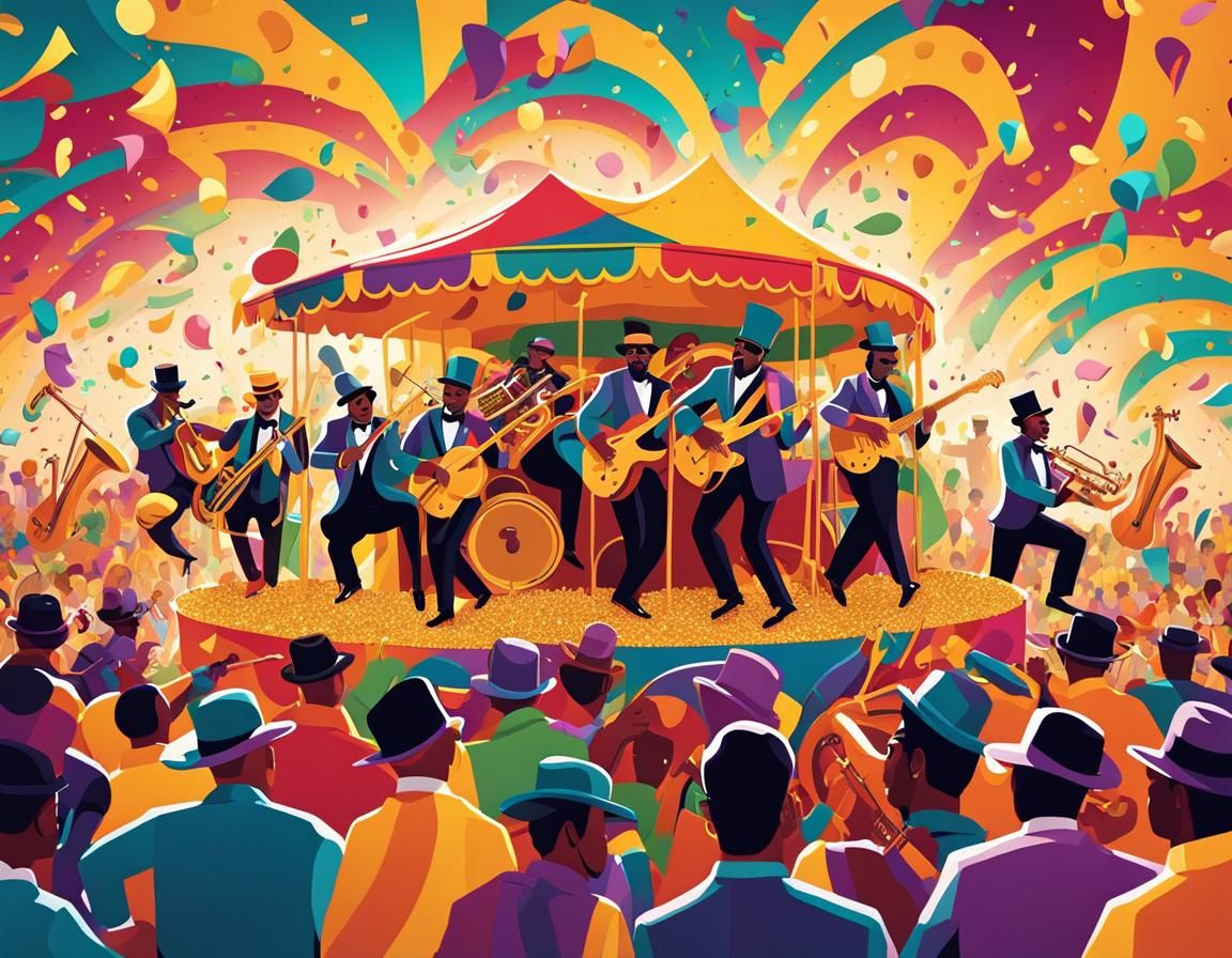 Ska Band on Mardi Gras Float in Toulouse-Lautrec Style