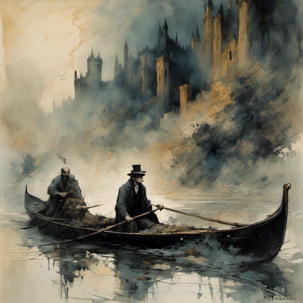 Charon the Ferryman Illustration in Impressionistic Style