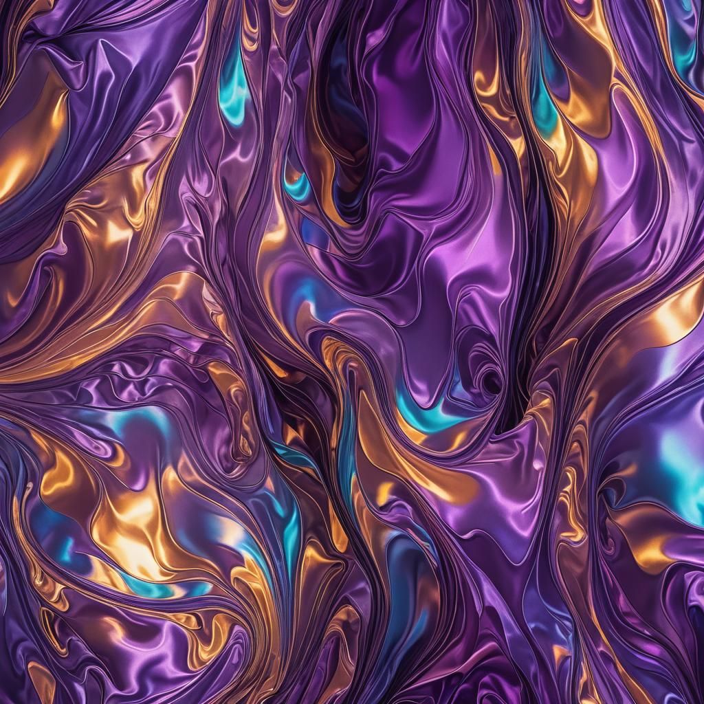 Iridescent Textile Design with Swirling Purple Shapes