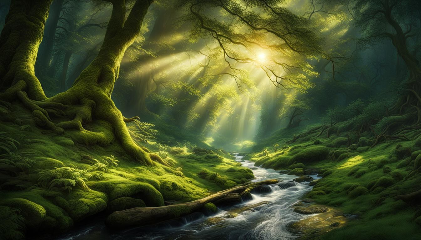 Lush Forest Stream in Fantasy Digital Painting