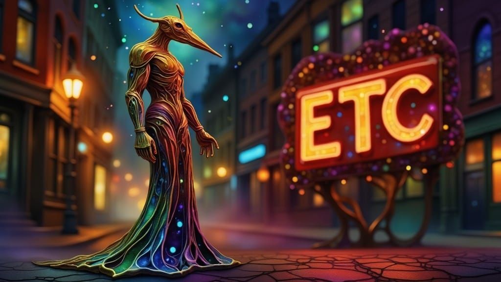 Alphabet Figure and Neon Sign in Surreal Setting