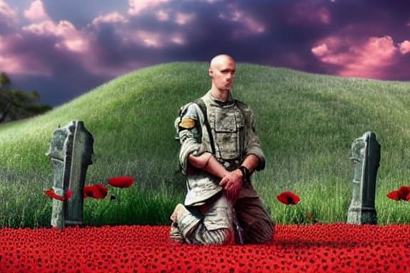 Sorrowful Soldier in Poppy Field: 3D Diorama