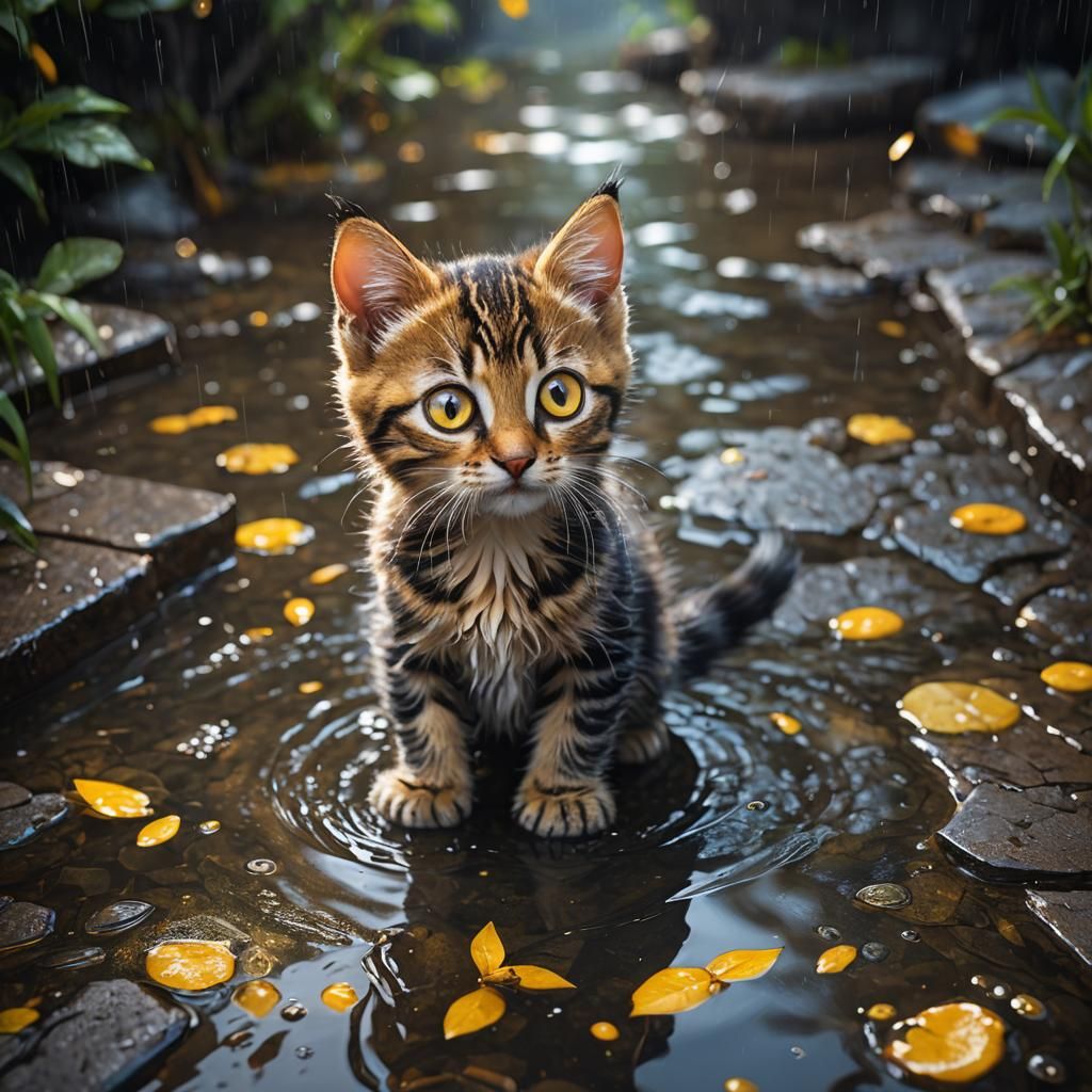 Adorable Kitten with Huge Eyes: Fantasycore Artwork