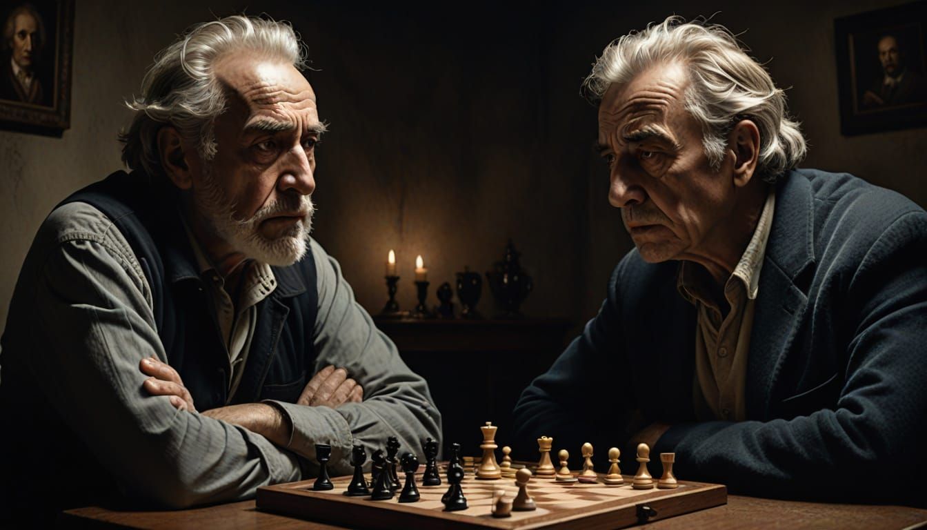 Two Men Engage in a Heated Chess Stare-Down
