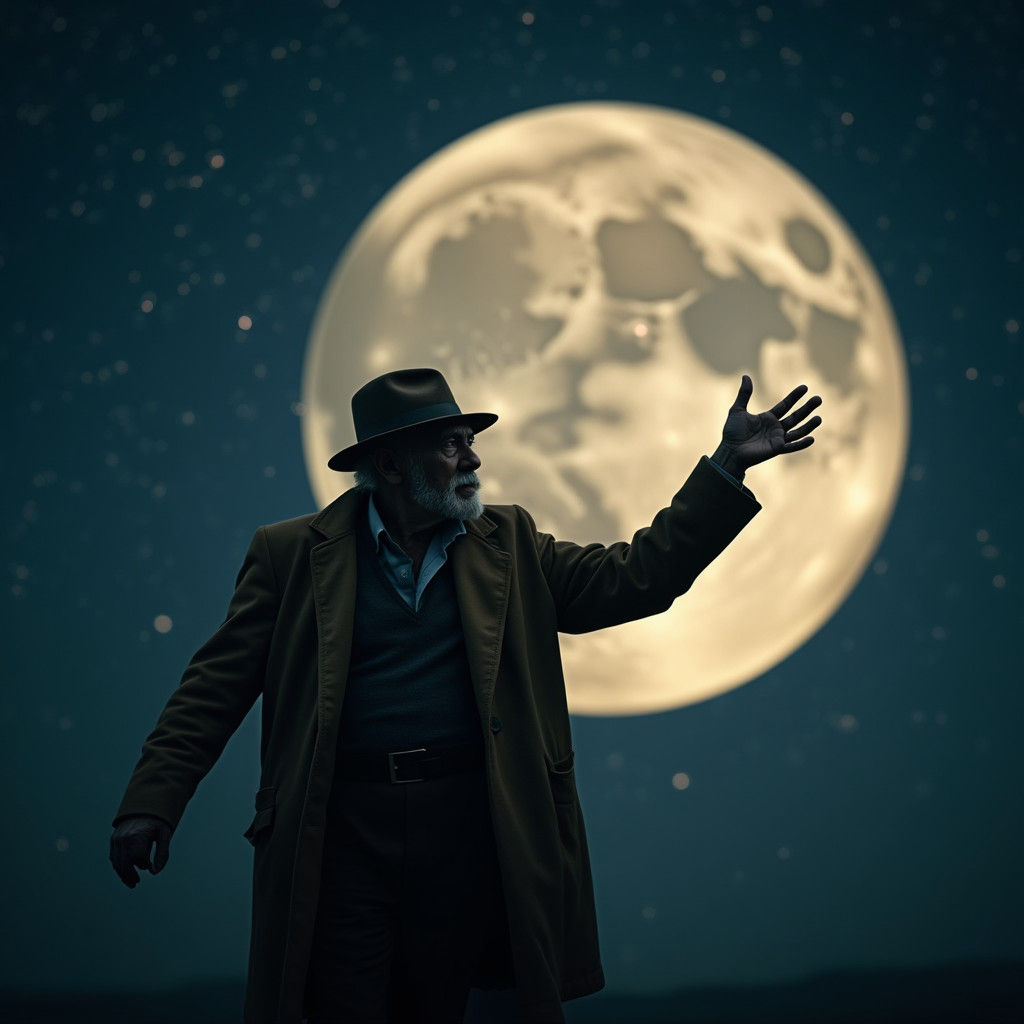 Ethereal Moonlit Figure in Earth-Toned Coat