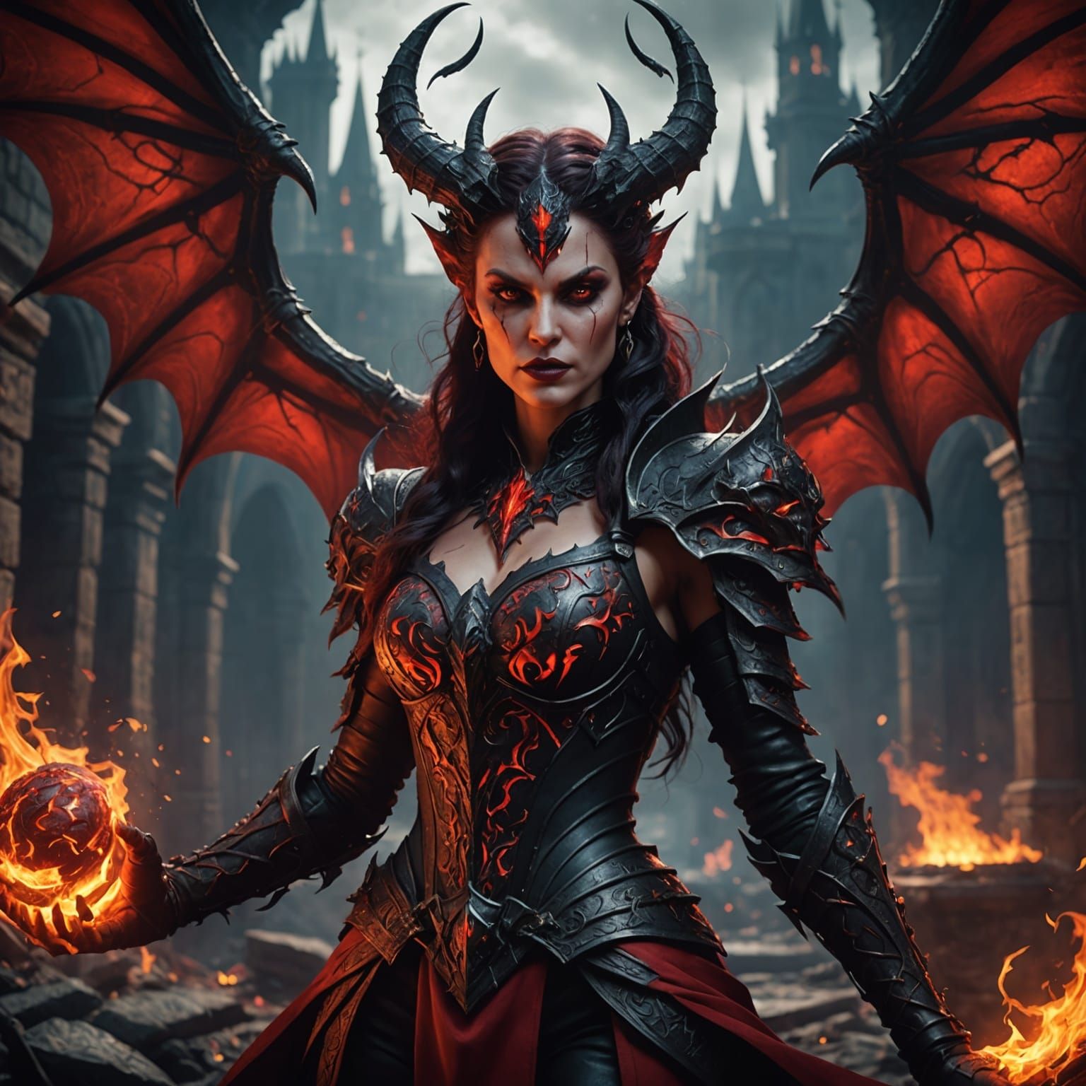 Scarlet Demoness in Hellfire: Fantasy Concept Art