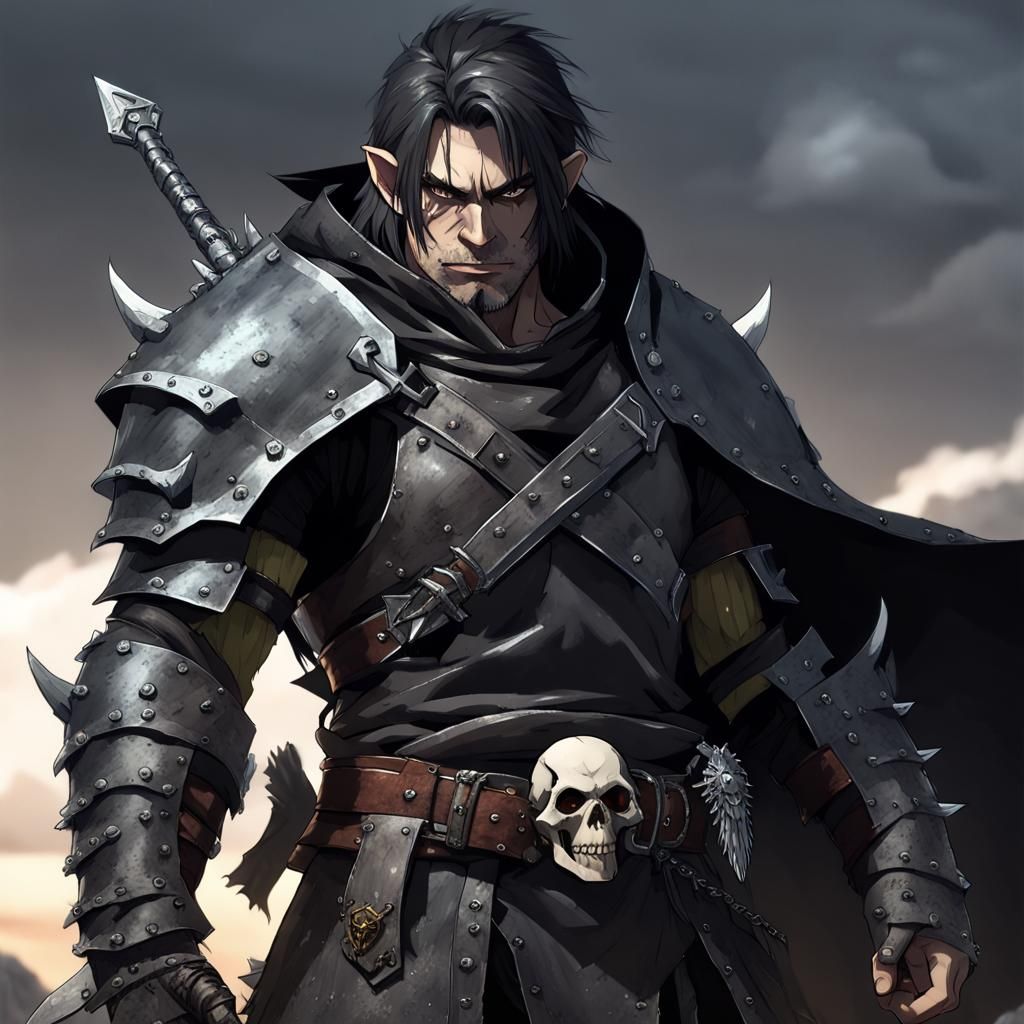 Anime Orc Warrior with Buster Sword in Dark World