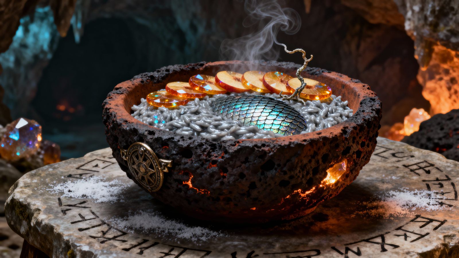 Dwarven Basilisk Scale Risotto with Stonefruit