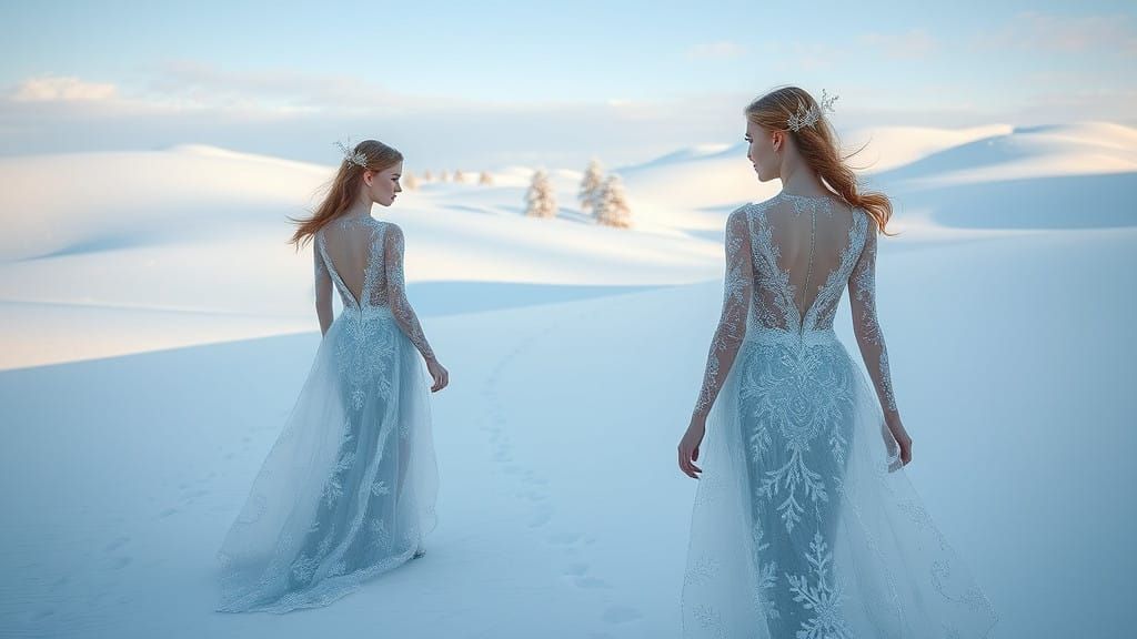 Winter Wonderland Scene in Delicate Crystal Gowns