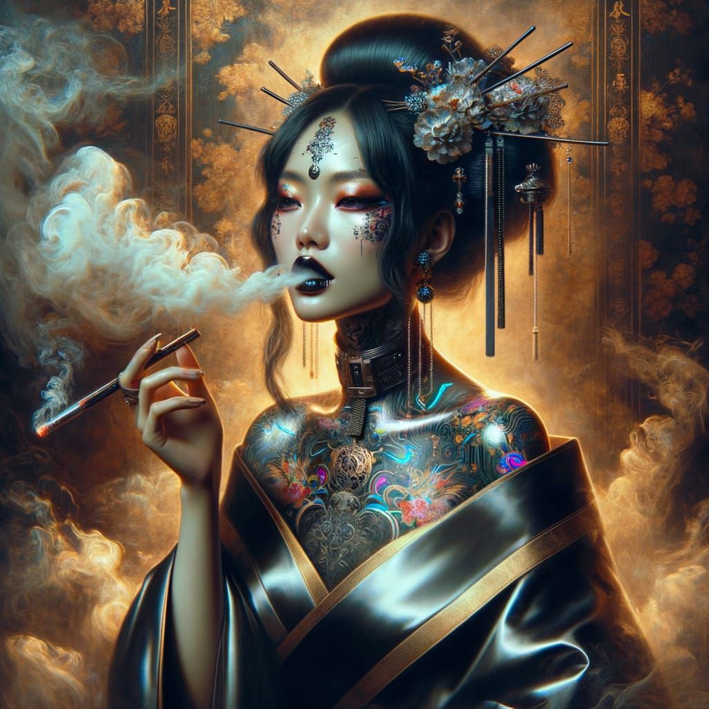 Cyber Sorceress Empress in Oil Painting Style