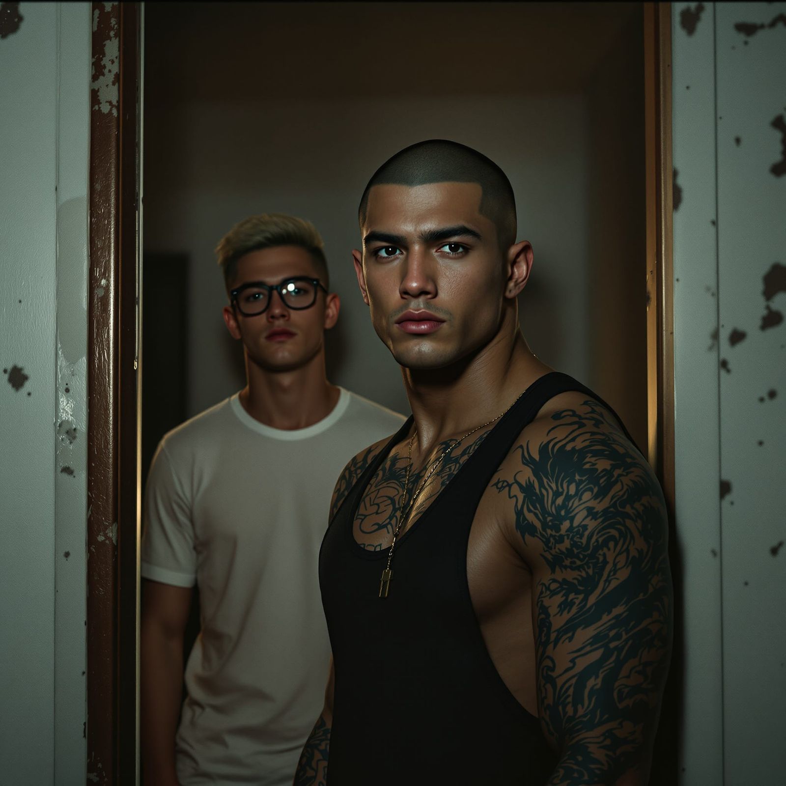 Asian Athlete in Doorway, Hyperrealistic 3D Anime