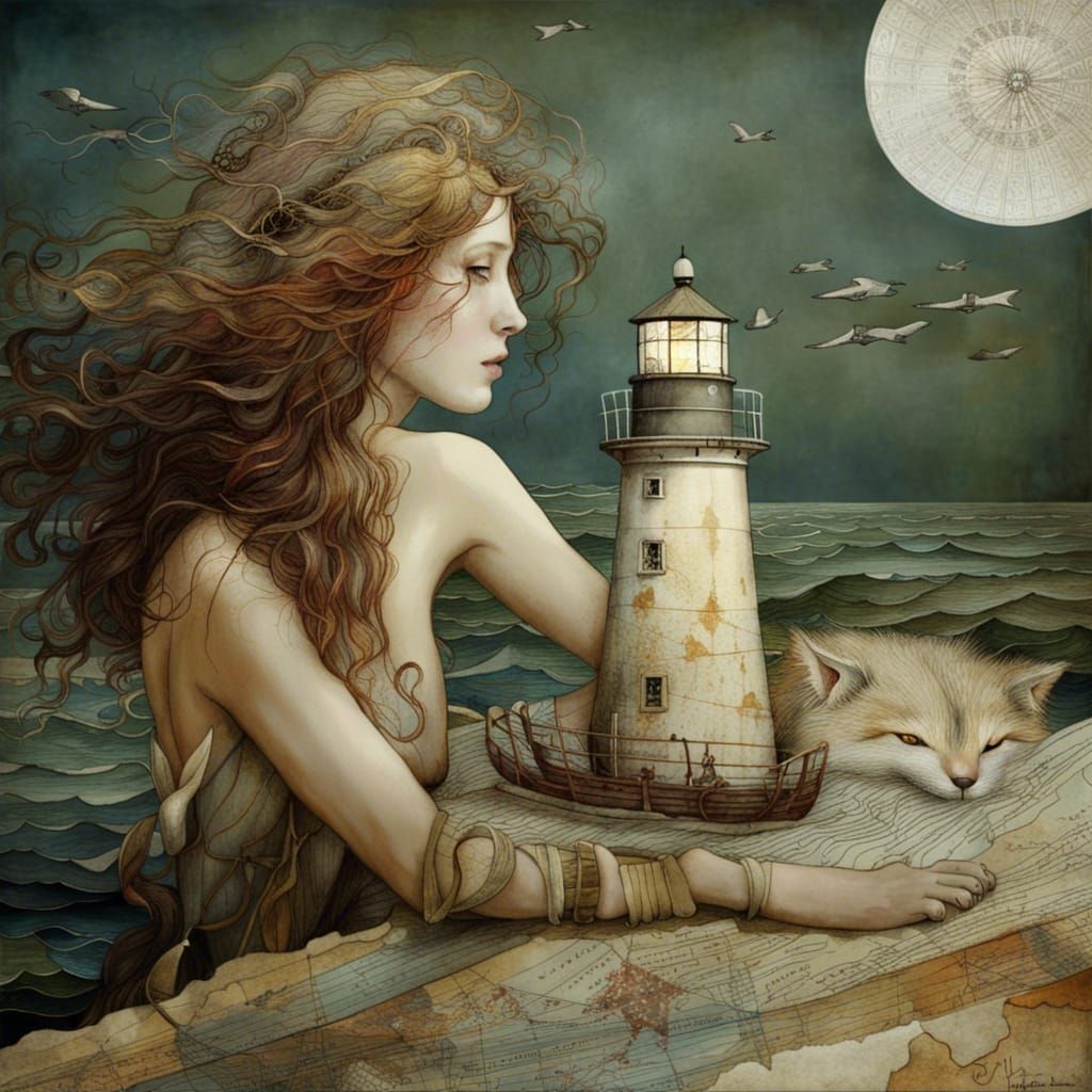 Nautical Lighthouse Collage: Hyperrealistic Fantasy Painting