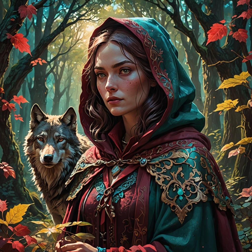 Red Riding Hood Reflects, Dark Fantasy Concept Art